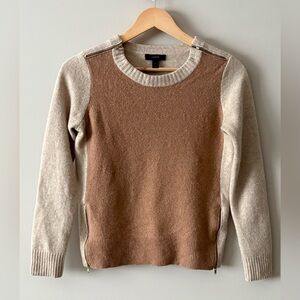 J.Crew 100% Wool Colorblock Sweater | Tan & Oatmeal | Size S | Zip Detail